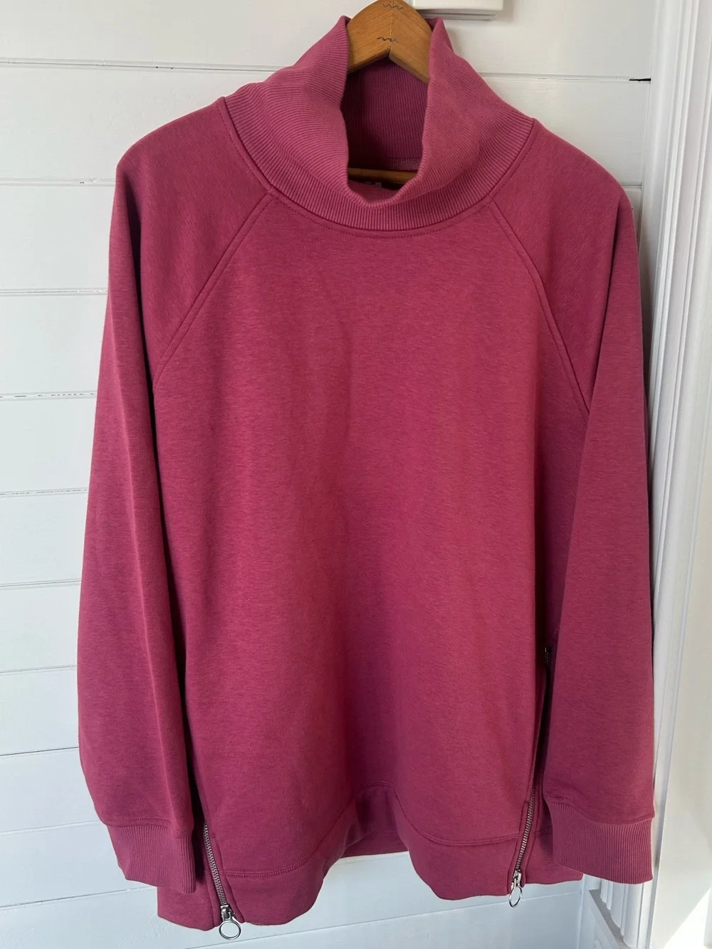 Athleta Cozy Karma Side Zip Funnel Neck Sweatshirt Pink Large L